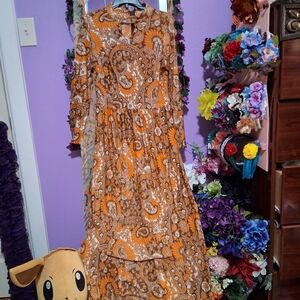 Elegant Orange Paisley Maxi Dress